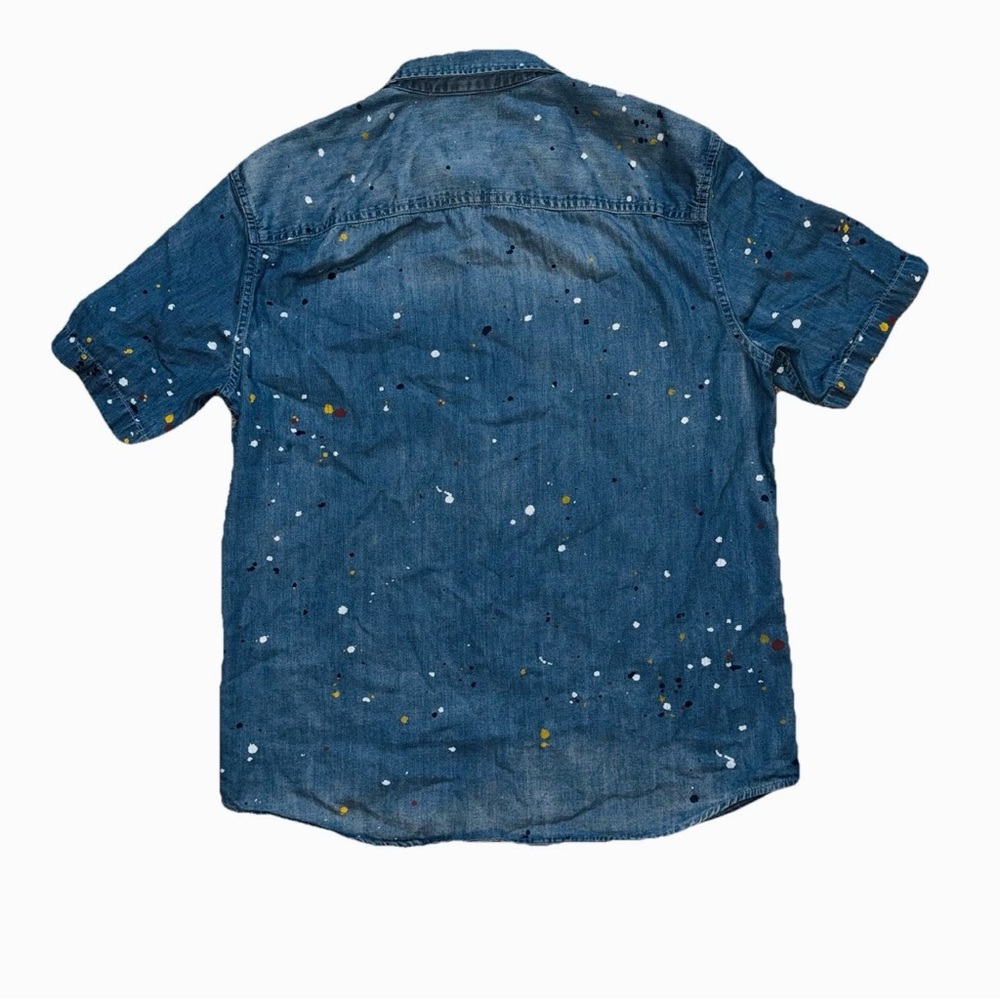 American eagles Denim Short Sleeve Shirt men's with Paint Splatter size M - Picture 3 of 5